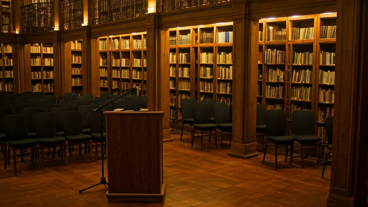 Imagen genérica de una presentación de libro en una biblioteca o sala de actos.