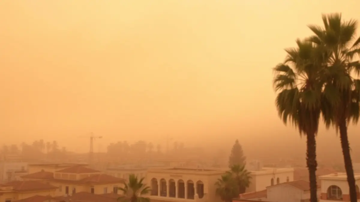 Imagen genérica de un paisaje canario bajo una calima, con el cielo anaranjado y el aire cargado de polvo.