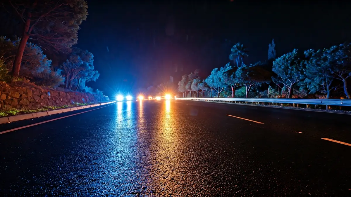 Generic image of emergency lights on a road at night.