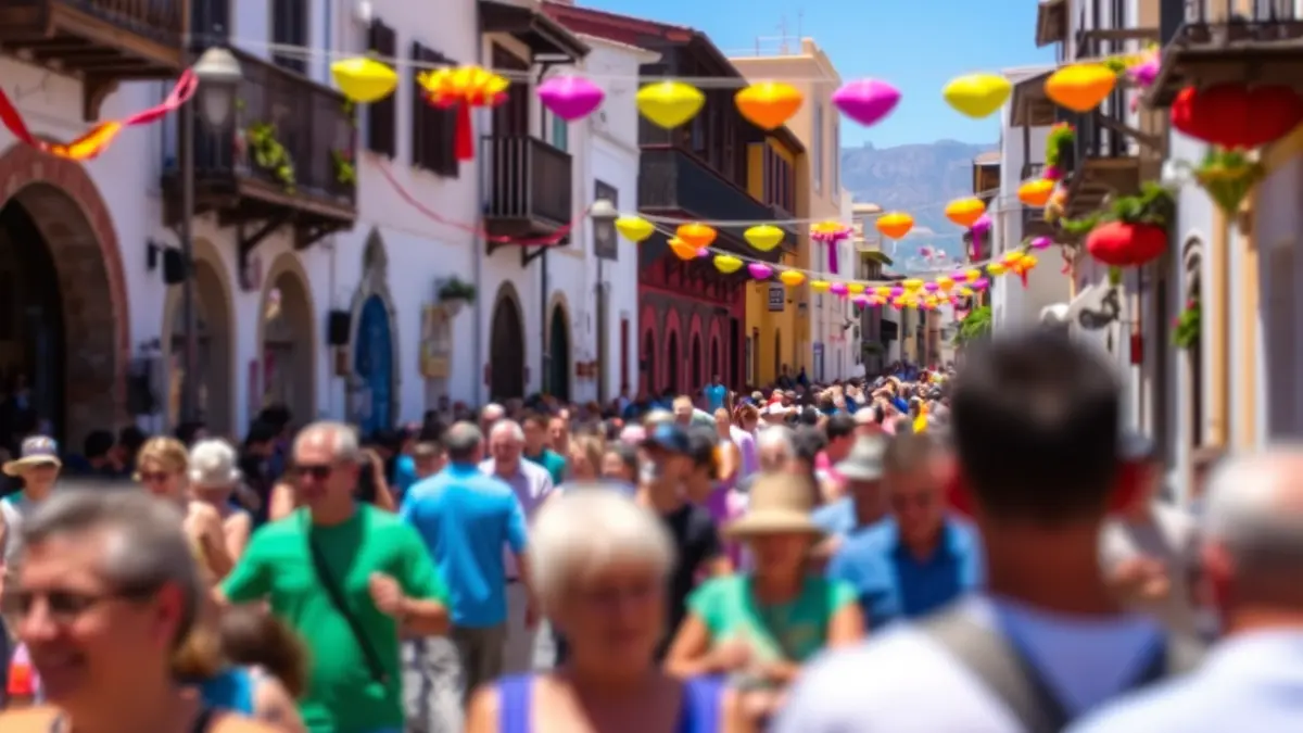 Imagen de ambiente festivo en una calle de Santa Cruz de Tenerife durante las Fiestas de Mayo.