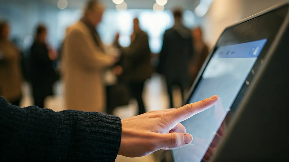 Generic image of a digital kiosk for queue management in a municipal office.