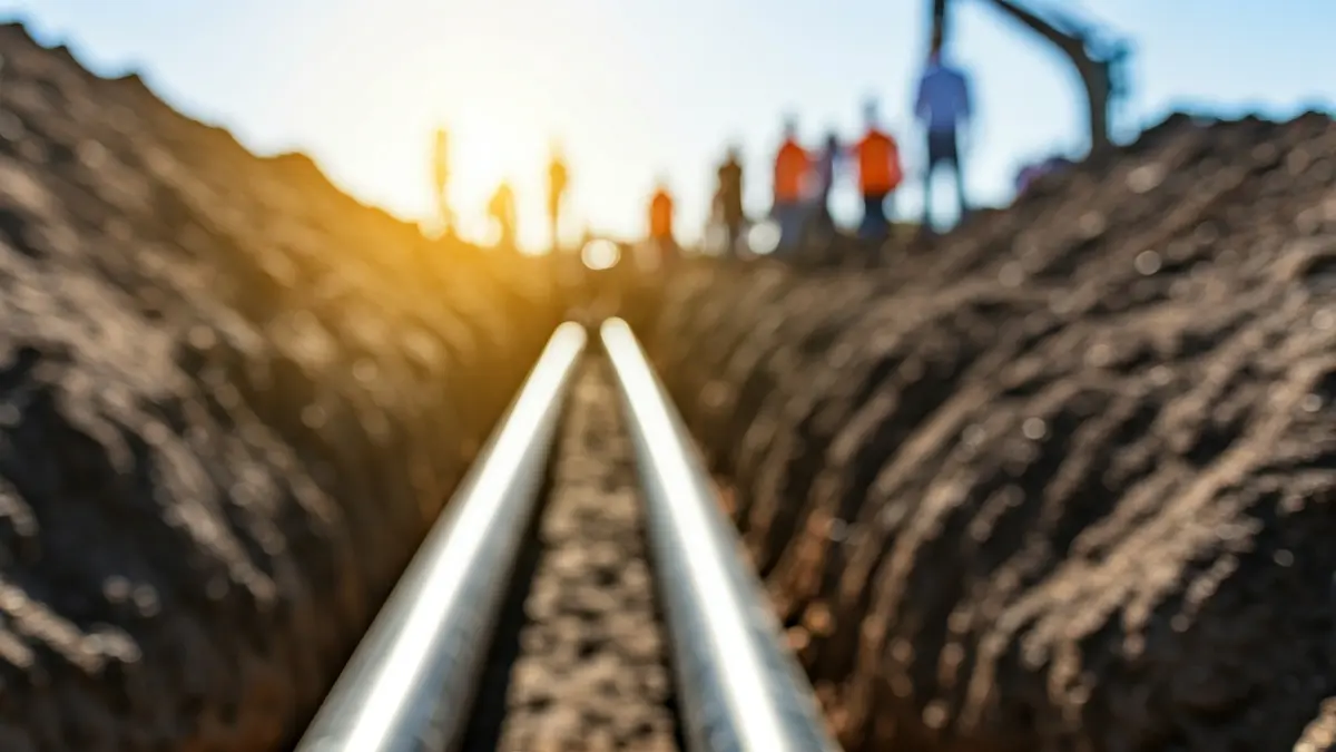 Image of water pipes being installed in a trench.