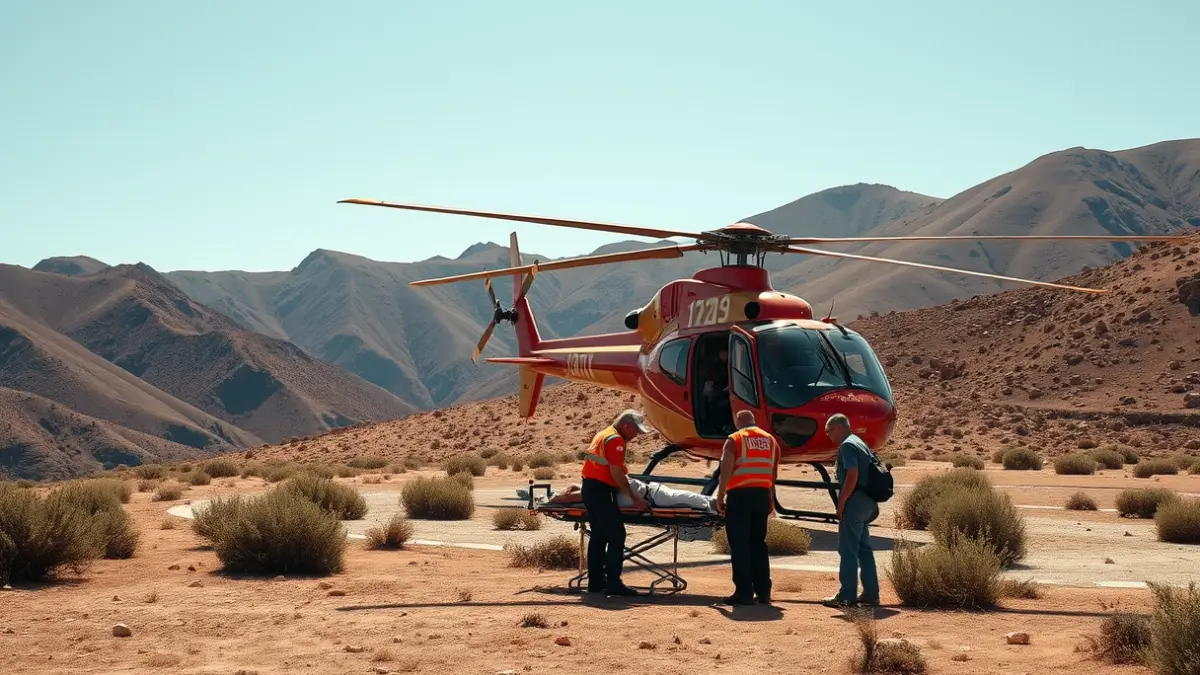 Helicóptero de emergencia evacuando a una persona en una zona montañosa de Tenerife.