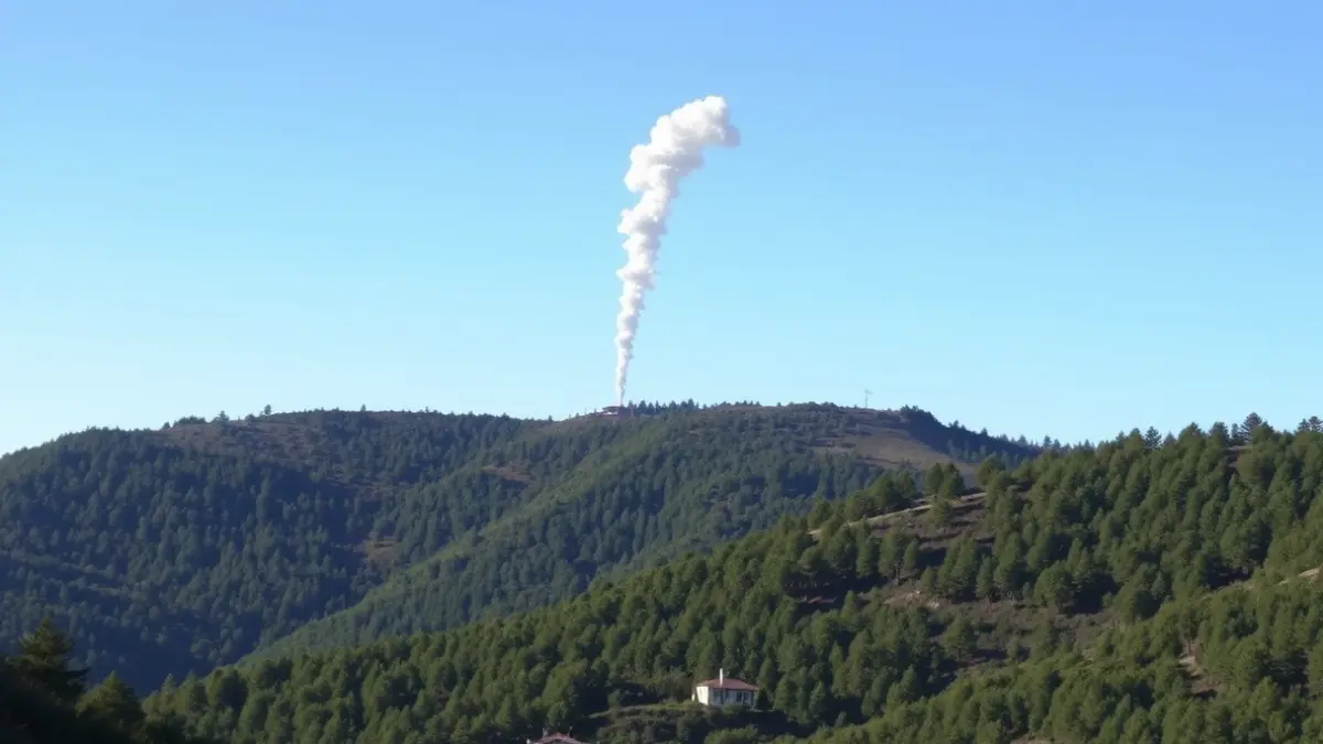 Imagen de un simulacro de incendio forestal en Gran Canaria, con humo elevándose sobre un paisaje verde.