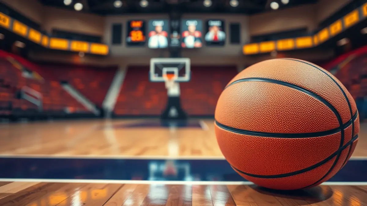 Generic image of a basketball on a court.