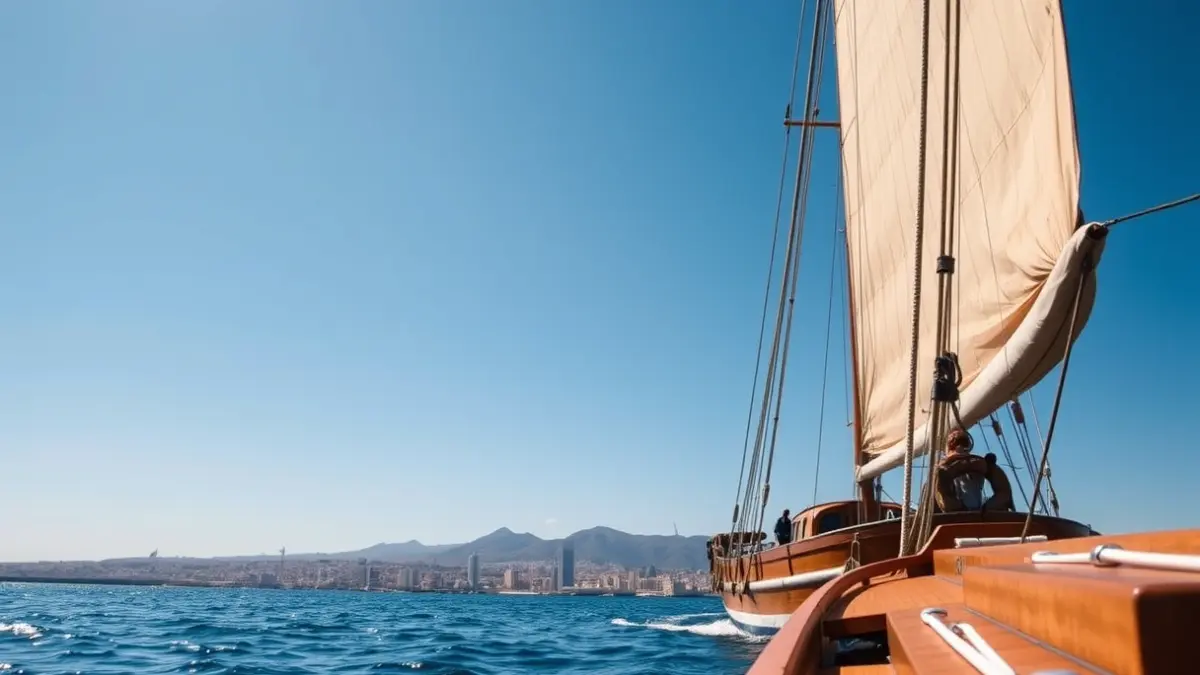 Embarcación de vela latina en el Muelle Deportivo de Las Palmas de Gran Canaria.