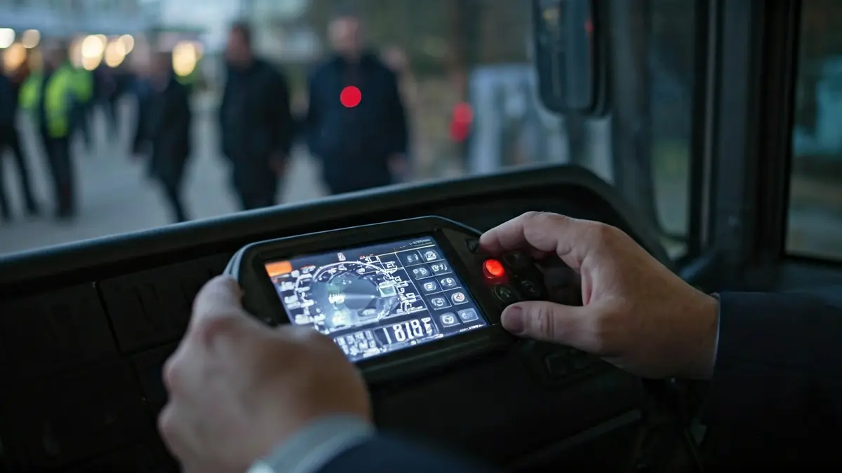 Image of a bus tachograph being examined by an investigator.