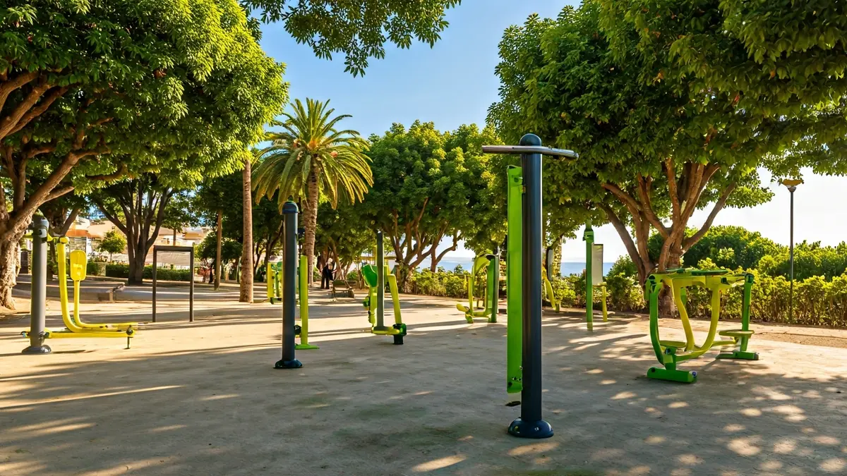 Generic image of outdoor gym equipment in a park.