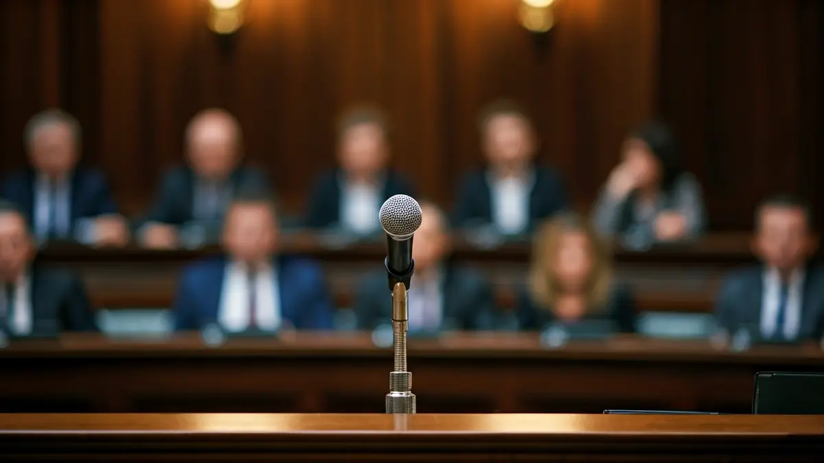Imagen genérica de un micrófono en un podio parlamentario, simbolizando el debate y la rendición de cuentas.