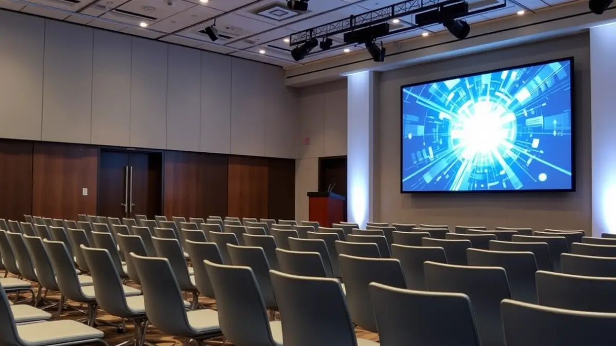 Generic image of a conference room set up for a digital transformation event.