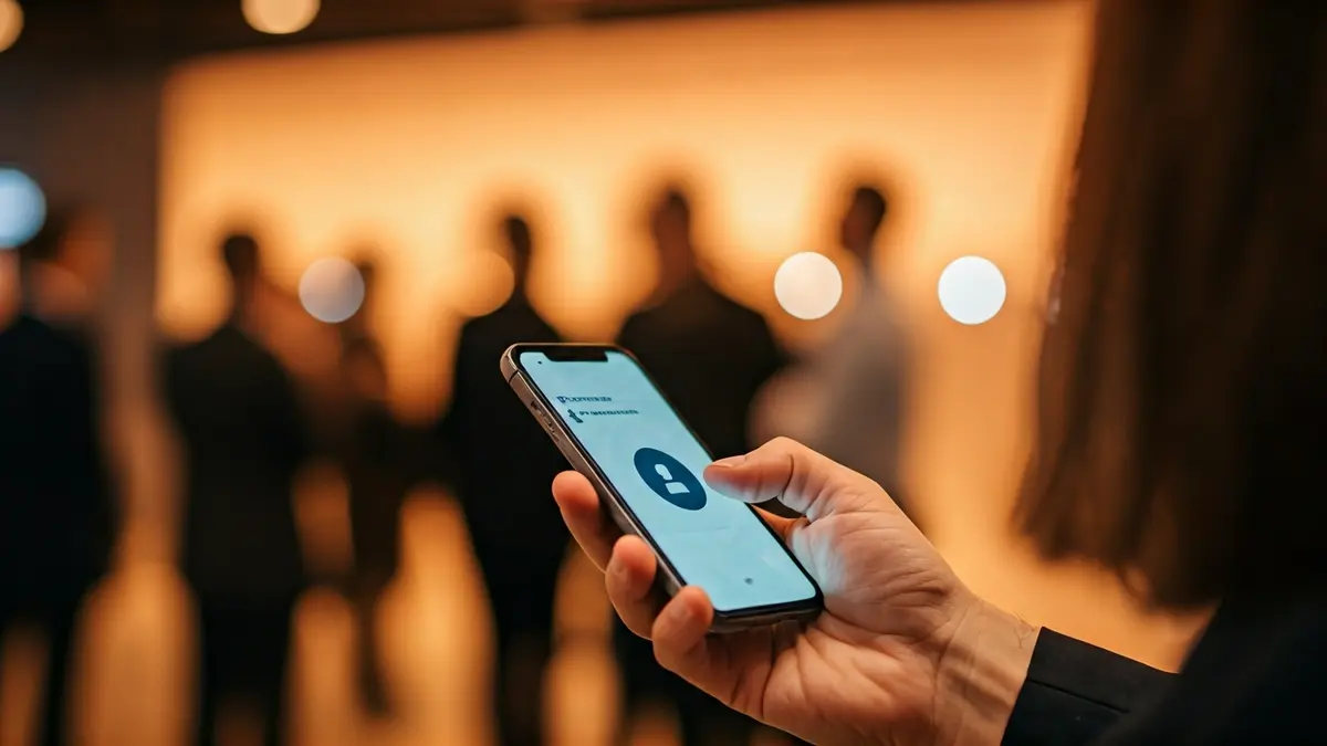 Generic image of a networking event with people interacting and mobile phones.