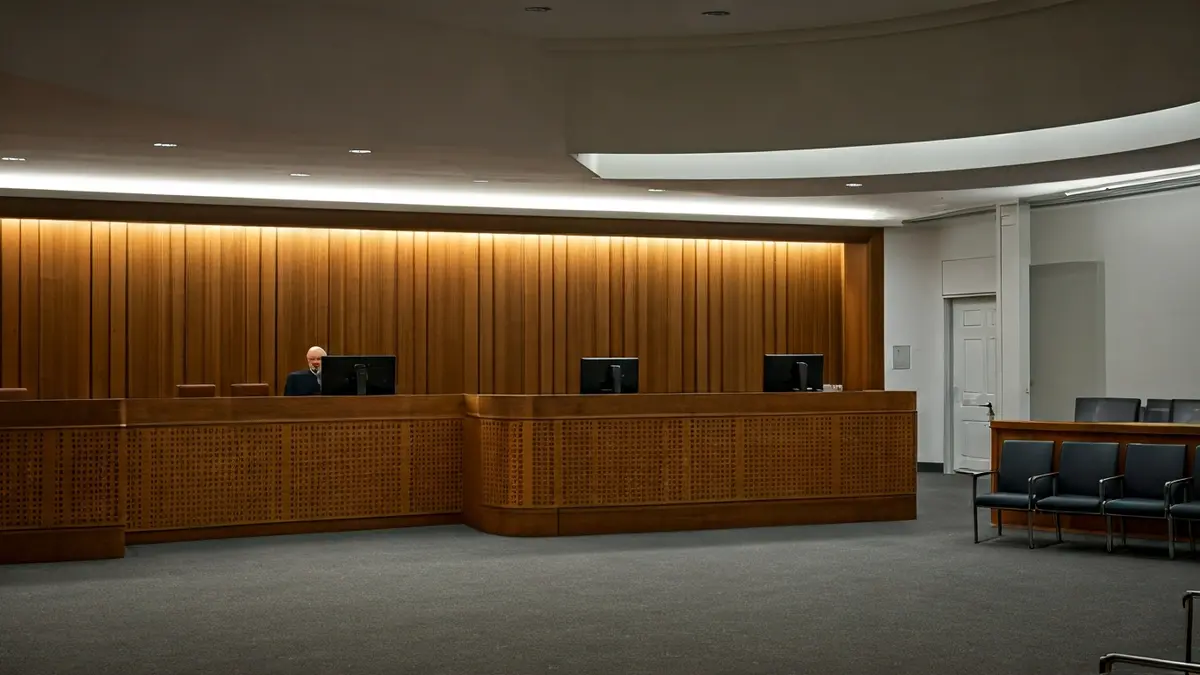 Imagen de un interior de juzgado moderno con áreas de espera privadas.
