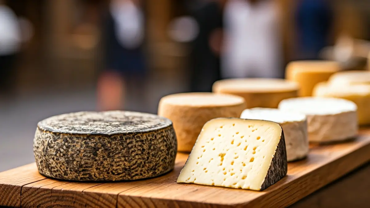 Imagen genérica de una selección de quesos artesanales canarios en una tabla de madera.