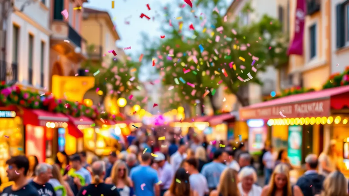 Imagen genérica de una feria con ambiente festivo y gente celebrando.
