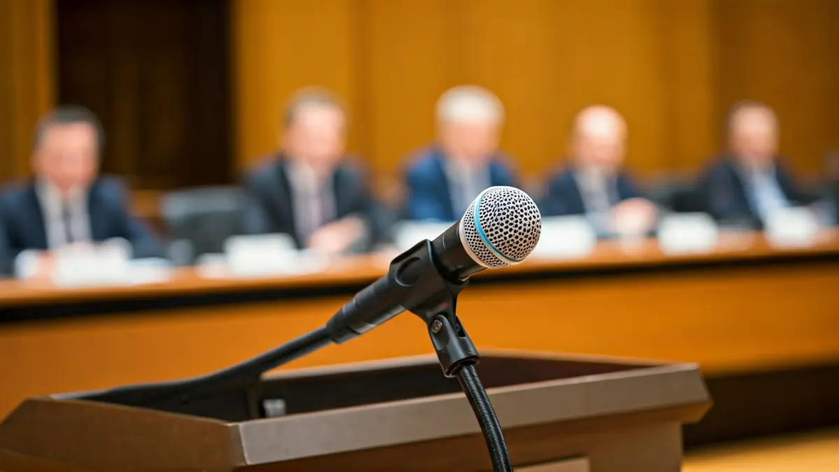 Imagen genérica de un micrófono en un podio durante una conferencia política.
