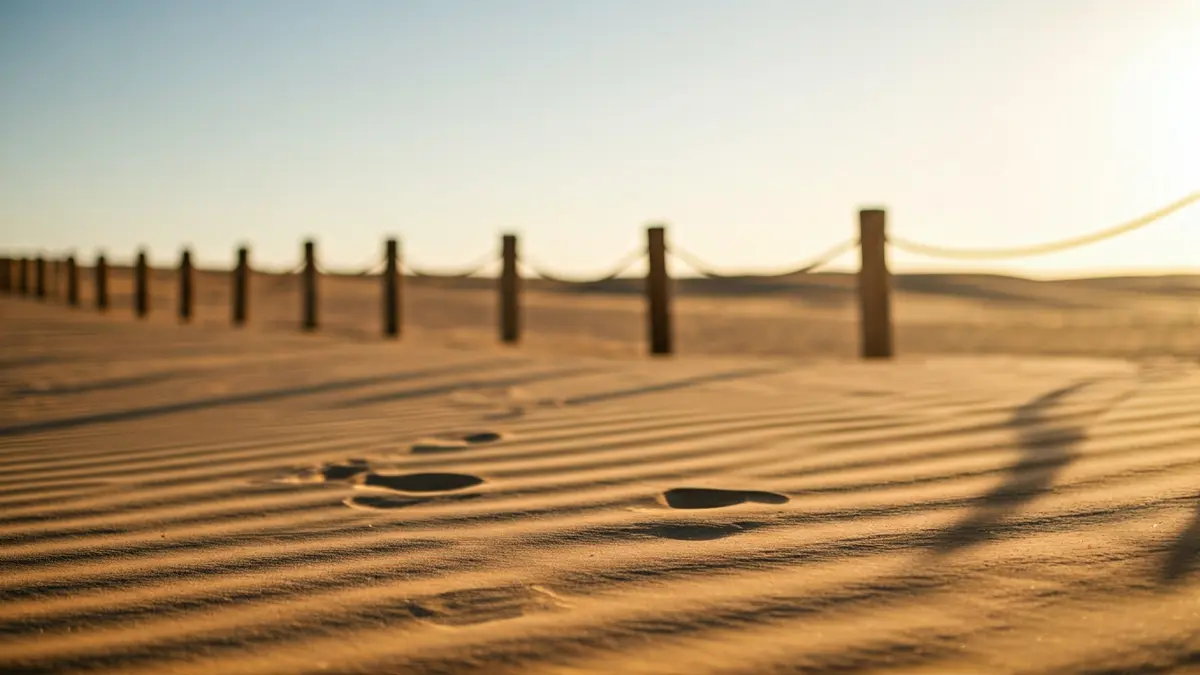 Maspalomas Dunes with footprints and safety delimitations