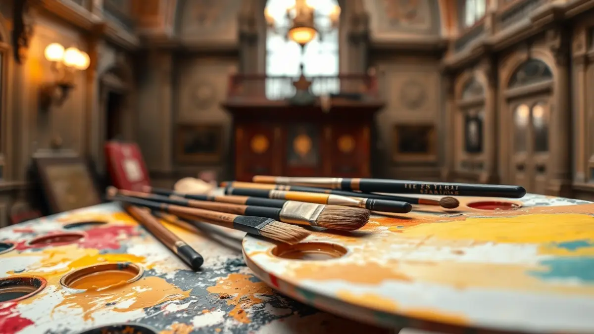 Imagen genérica de una paleta de pintor con pinceles, simbolizando la restauración de una obra de arte.