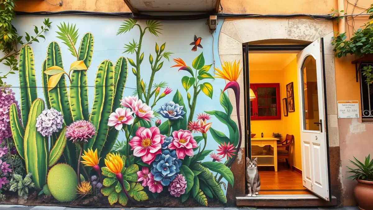 Mural artístico en la fachada de un edificio en Las Palmas de Gran Canaria.