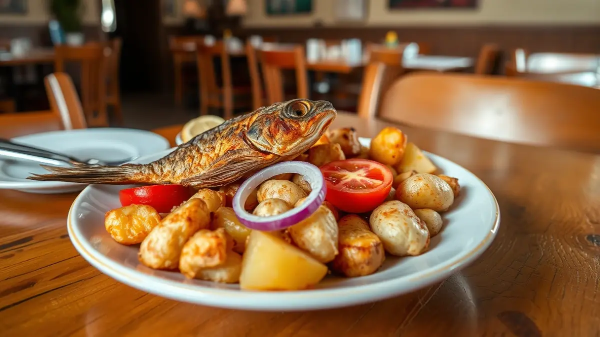 Plato de jareas con papas arrugadas y gofio en un restaurante de Tenerife.