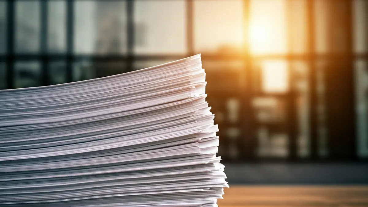 Generic image of stacked official documents, symbolizing transparency and accountability.