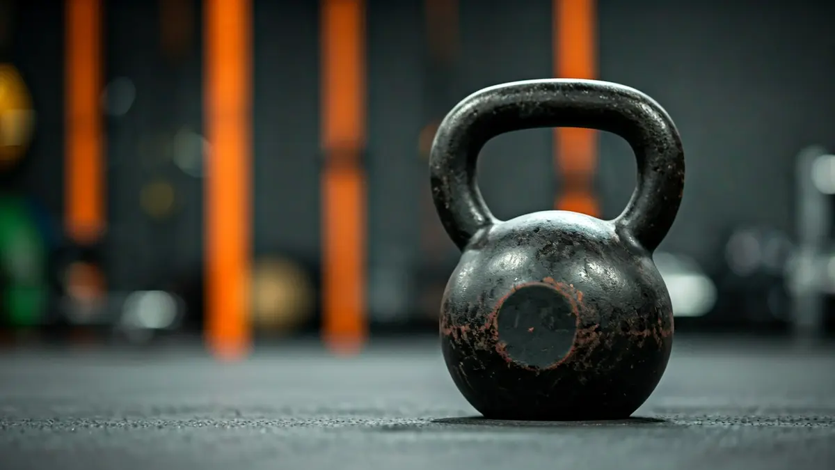 Imagen genérica de una pesa rusa en el suelo de un gimnasio, simbolizando fuerza y entrenamiento funcional.