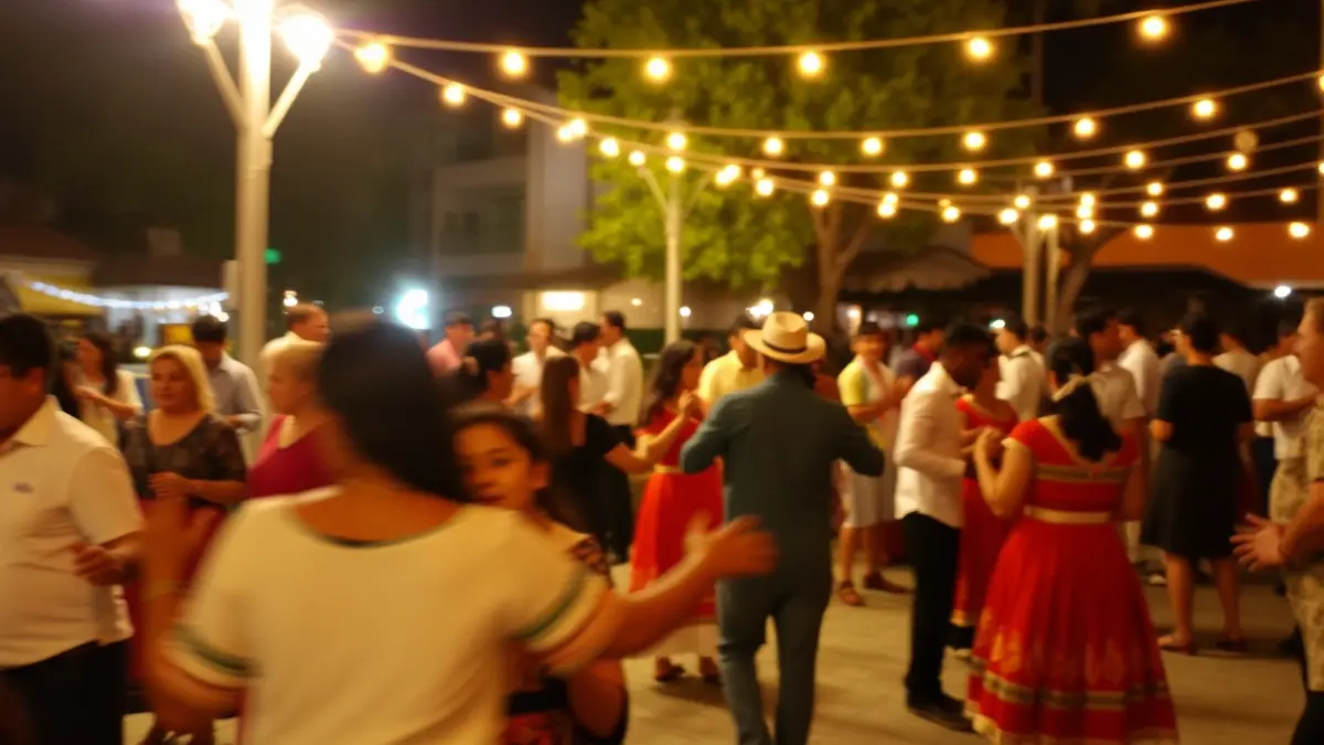 Image of a traditional Canarian dance with people in typical costumes in a festive atmosphere.