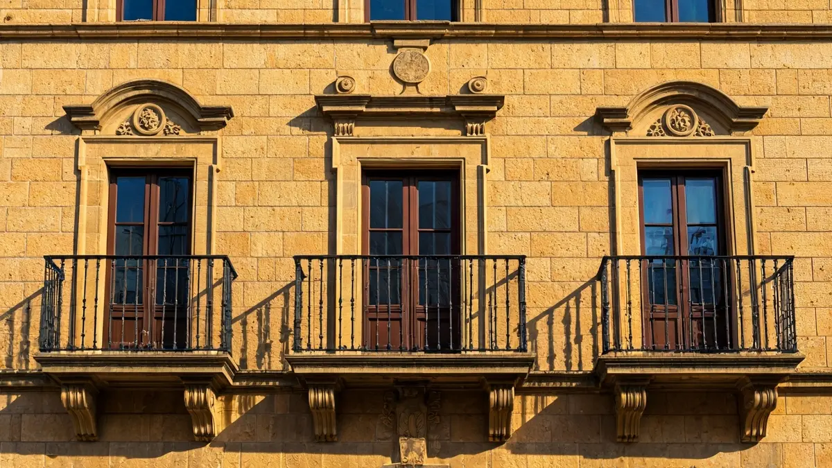 Fachada del Cuartel del Colmenar en Valsequillo, Gran Canaria, bajo el sol de la tarde.
