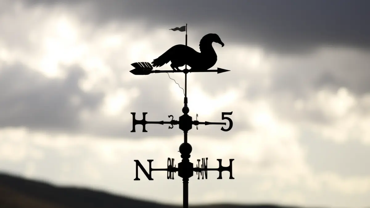 Imagen genérica de una veleta bajo un cielo nublado, con un paisaje rural canario de fondo.