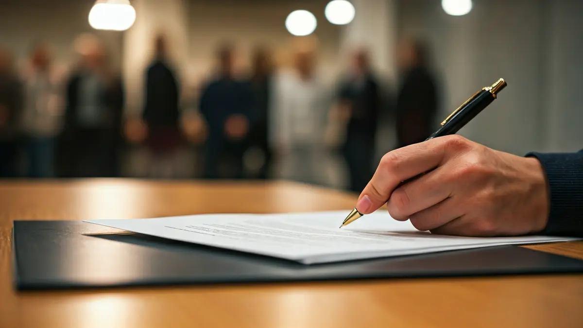 Imagen genérica de una mano firmando un documento, simbolizando un cambio de gestión.
