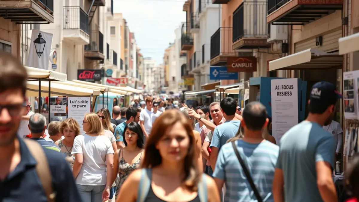 Generic image of a job fair on a busy street.