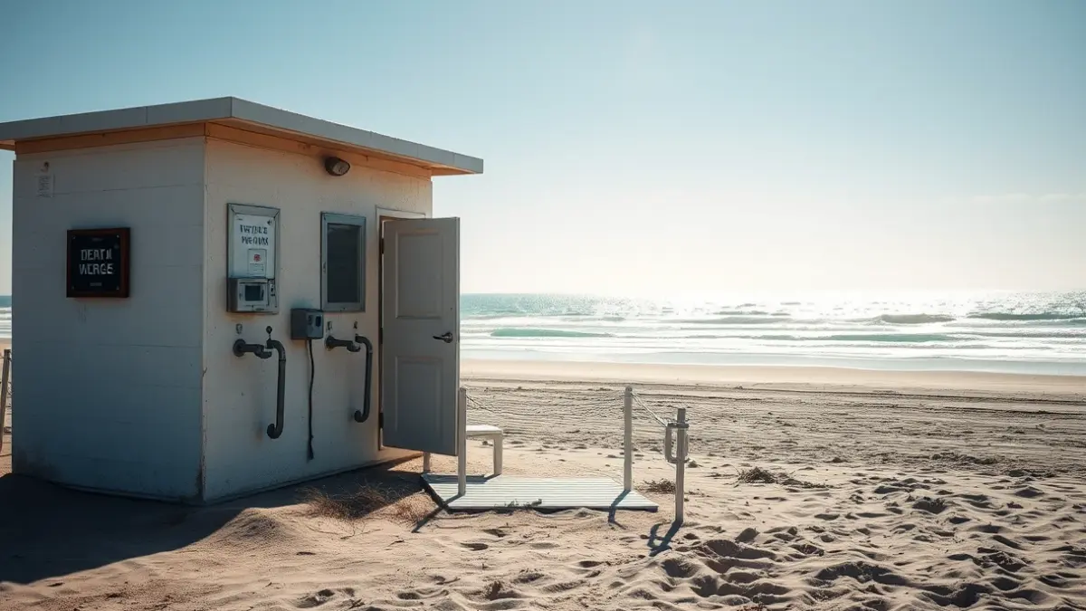 Image of a dilapidated public restroom on a beach in Lanzarote.