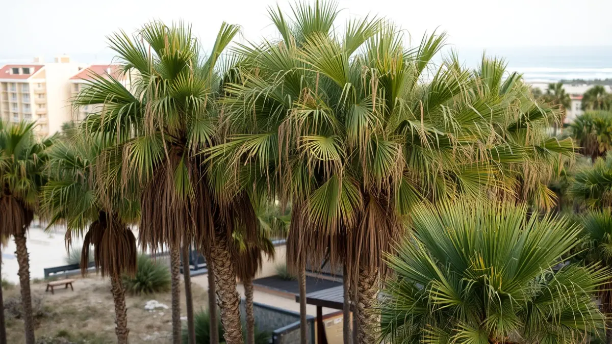 Imagen de un palmeral descuidado en una zona costera de Canarias.