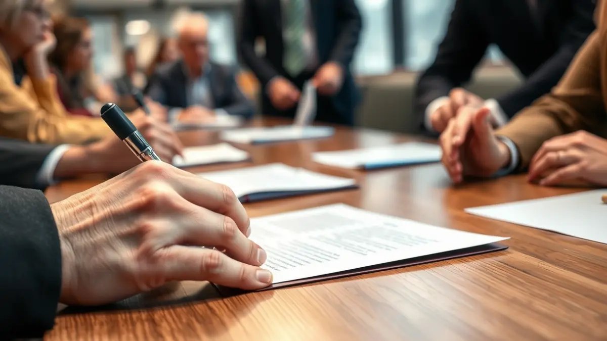 Imagen genérica de manos firmando un documento, simbolizando la participación ciudadana en la gestión pública.