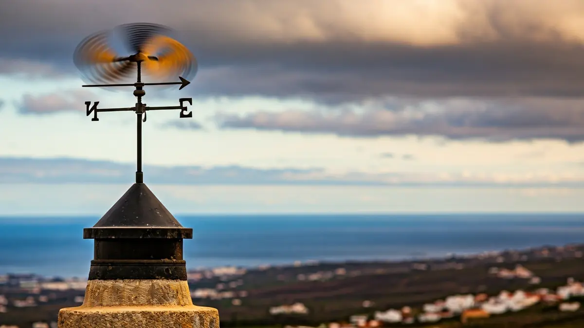 Generic image of a weather vane spinning rapidly, symbolizing strong winds.