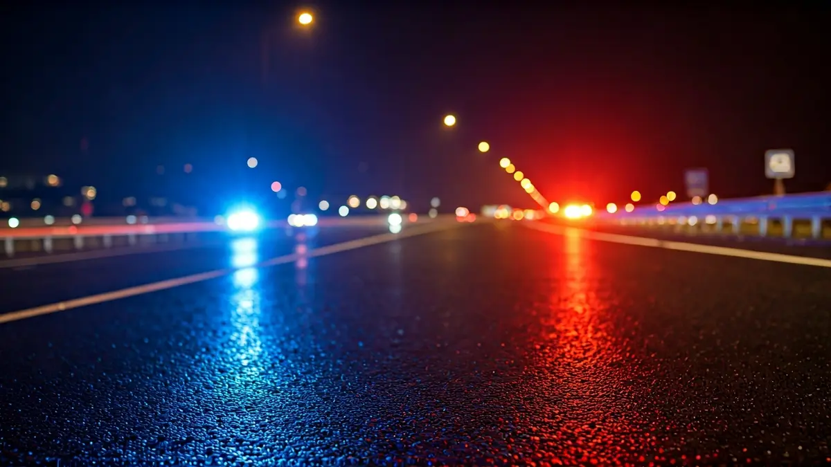 Imagen genérica de luces de emergencia en una carretera mojada.
