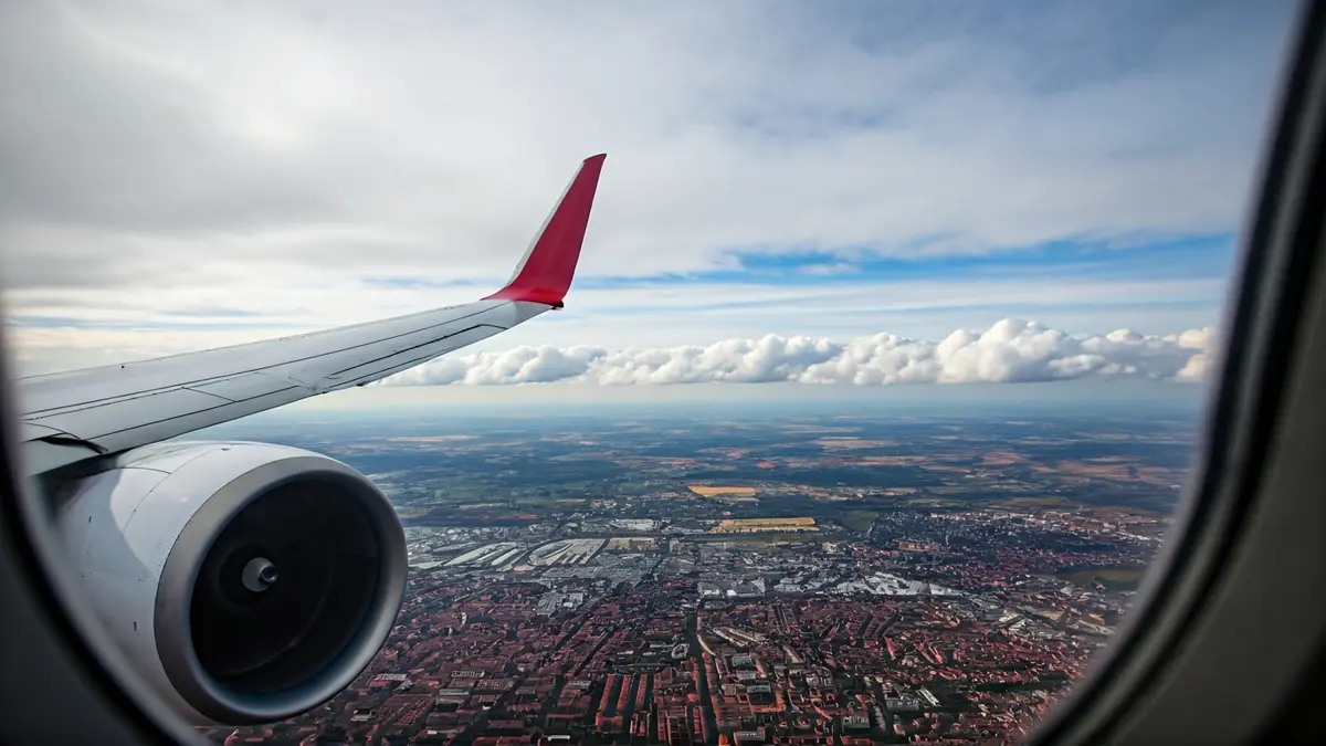 Generic image of an airplane in flight, seen from the window.