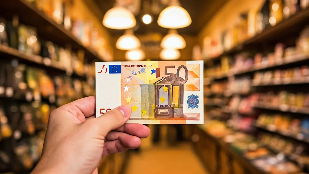 Imagen genérica de una mano sosteniendo un billete de 50 euros en un comercio local.