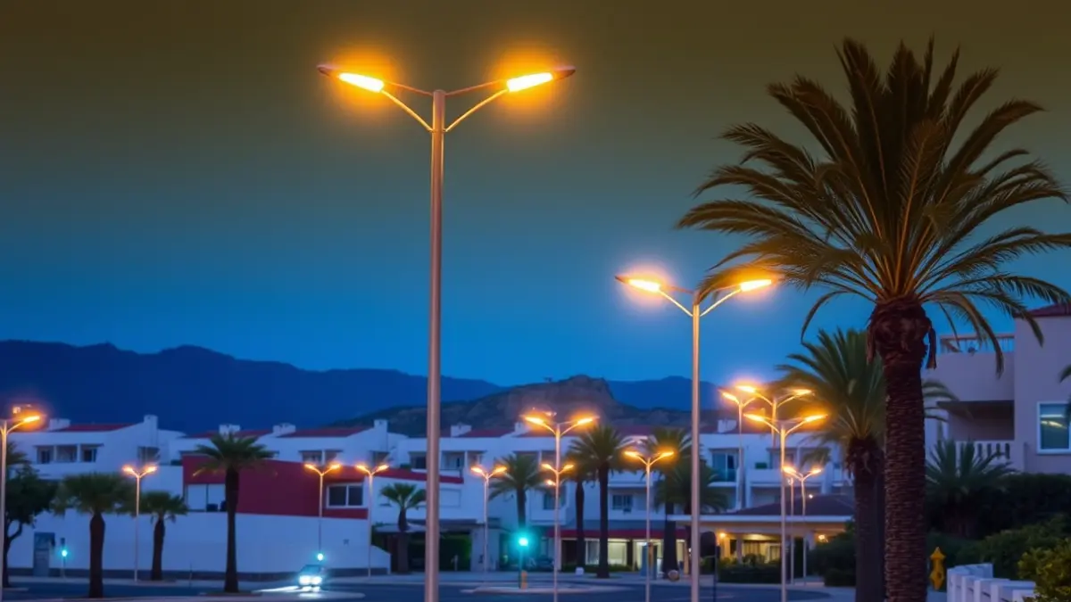 Imagen genérica de farolas modernas en una zona residencial de Canarias.