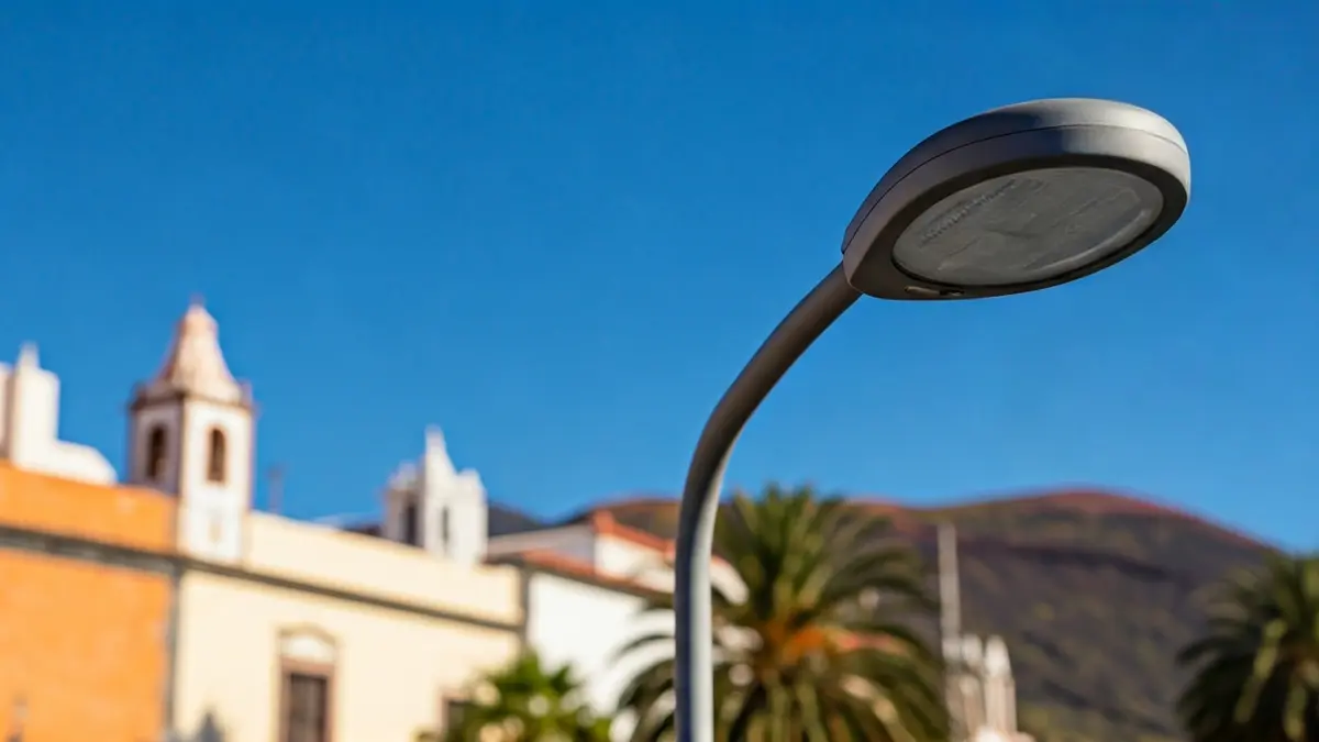 Generic image of a modern LED street light in a Canary Island urban setting.