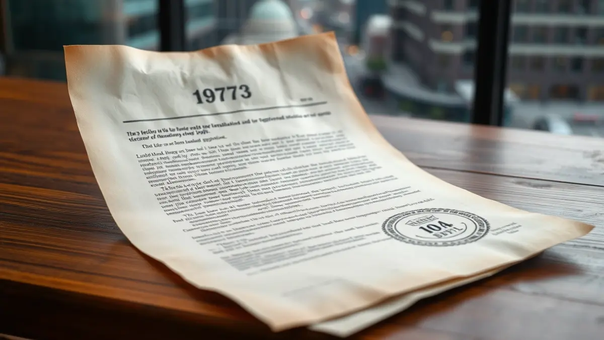 Old document from 1973 on a desk, symbolizing the annulment of an urban plan.