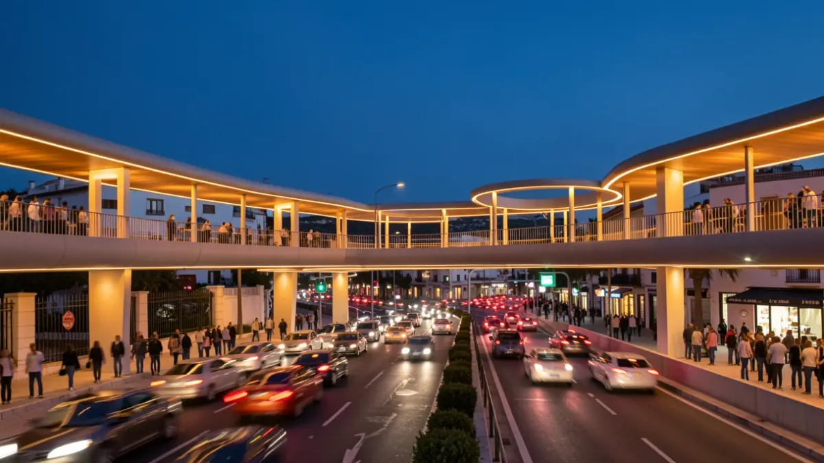 Image of the new Padre Anchieta pedestrian walkway in La Laguna at dusk.