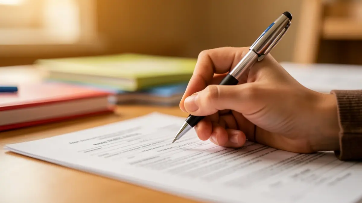 Generic image of a student's hand filling out an educational aid application form.