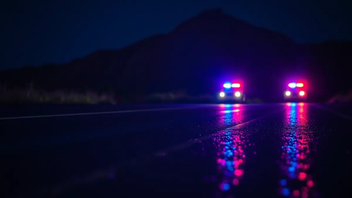 Generic image of emergency lights reflecting on asphalt, symbolizing a security operation.