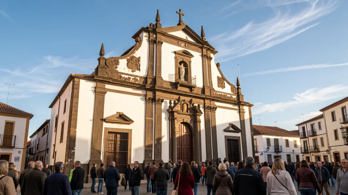 Fachada de una iglesia canaria tradicional bajo el sol de la tarde.
