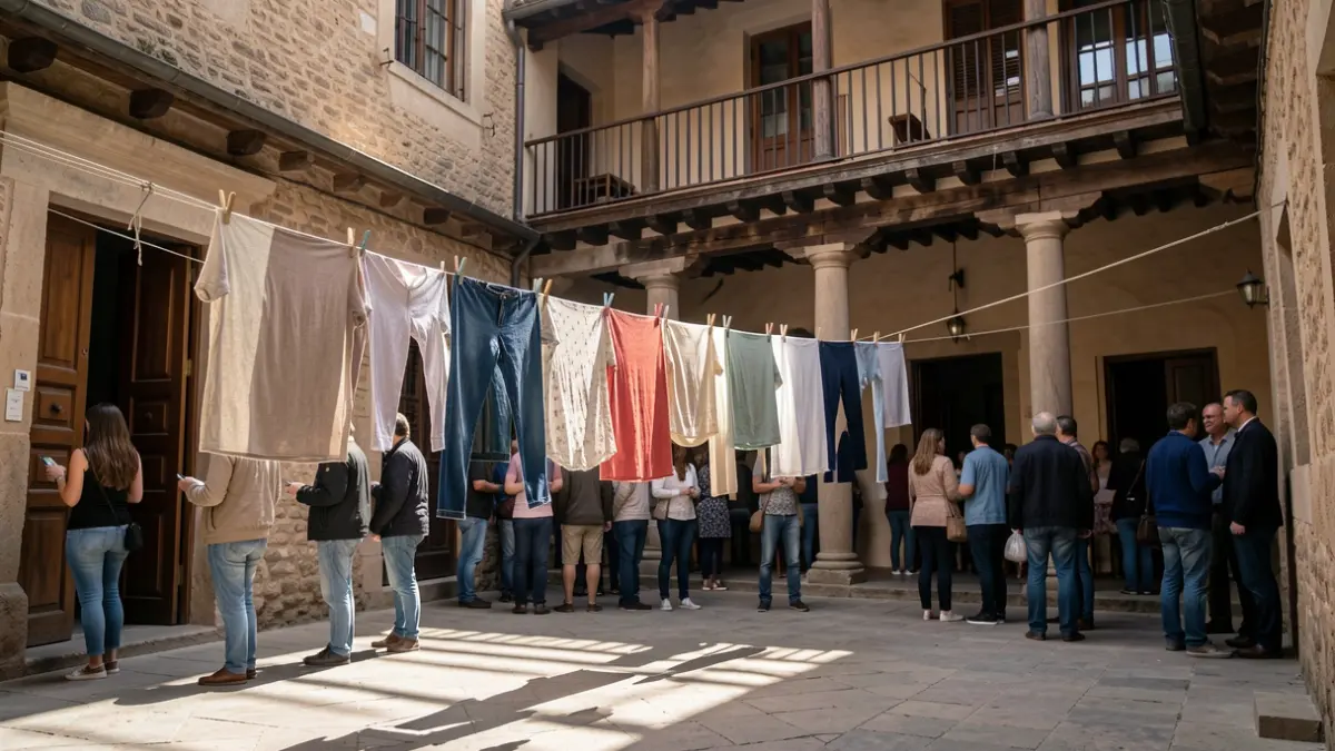 Generic image of clothes drying in an interior courtyard of a Spanish building.