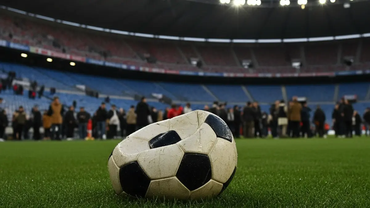 Generic image of a soccer ball on a stadium pitch.