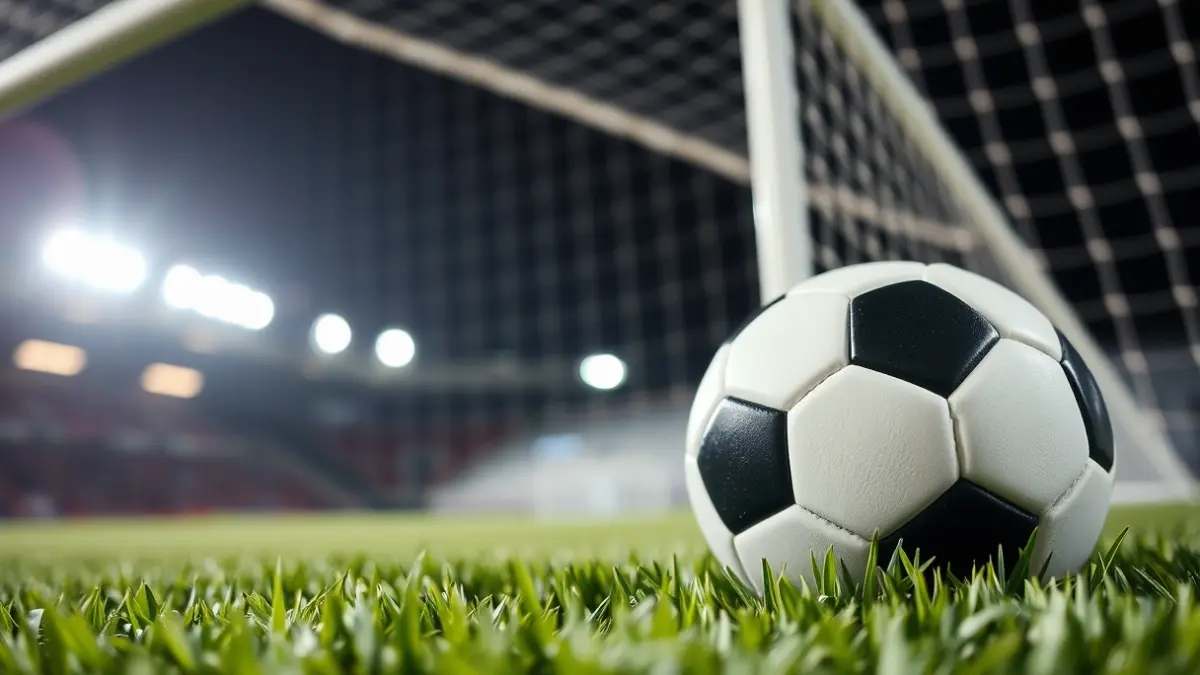 Generic image of a soccer ball on a stadium pitch.