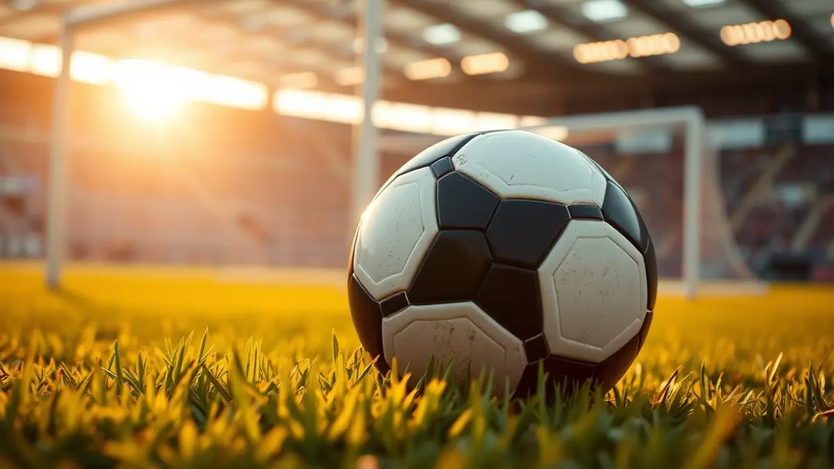 Imagen genérica de un balón de fútbol en un campo, con la portería desenfocada al fondo.