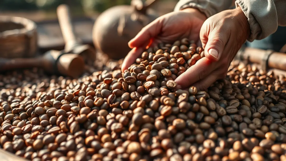 Imagen genérica de granos de café siendo procesados.
