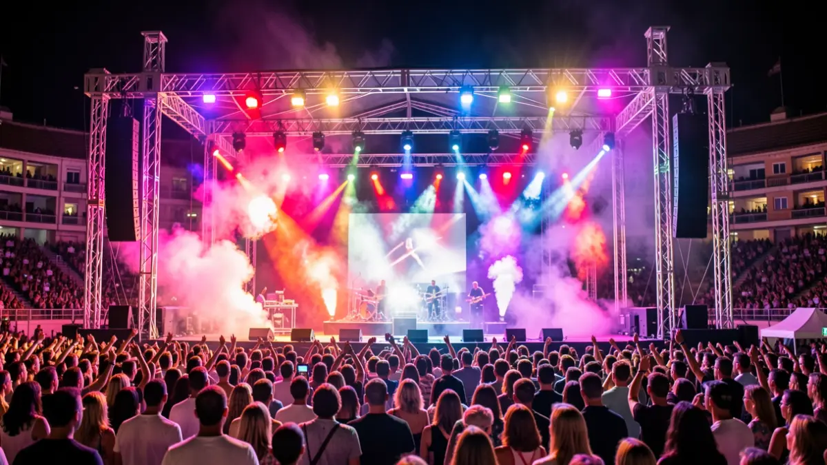 Generic image of a concert at Valencia's Roig Arena with lights and smoke.